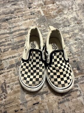 Vans Kids Checkerboard Slip-On Sneakers - Black & Cream